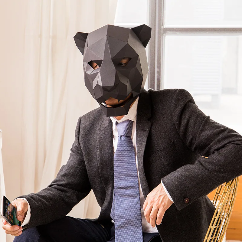 

3D Paper Head Mask Creative Handwork Decoration Hallown Mask Paper Matrix Cosplay Animal Head Mask Party Decor Funny Photo Prop