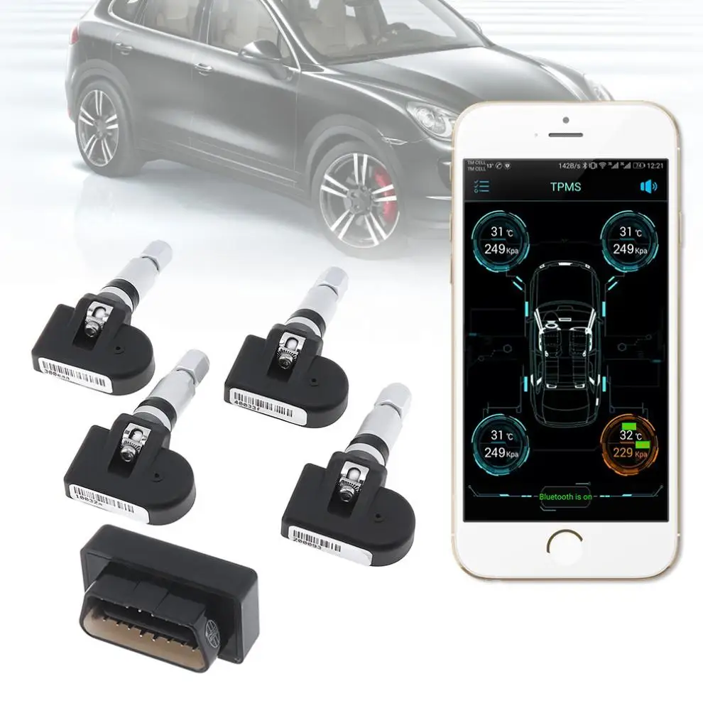 

4pcs Universal Car TPMS Bluetooth 4.0 OBD Tyre Tire Pressure Monitoring System APP Display Bult-in Sensors Support Android IOS
