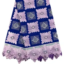 5 ярдов синяя сиреневая большая африканская пара кружева хлопок швейцарская вуаль кружевная ткань высокого качества с большим количеством камней