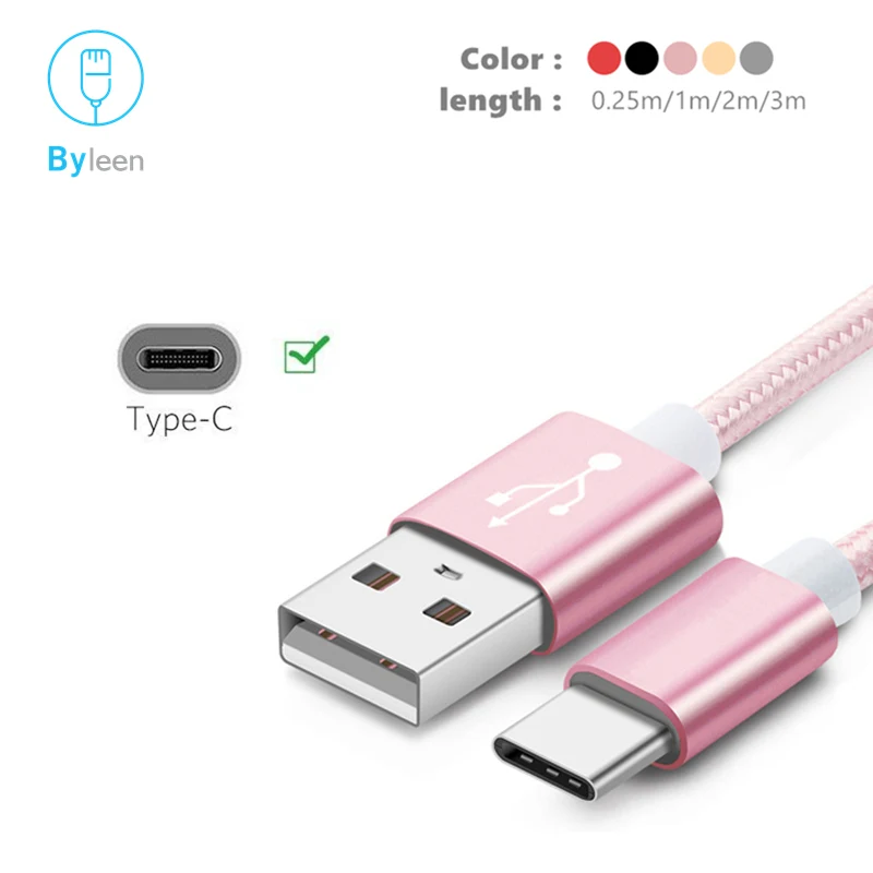 Usb type C зарядное устройство 0,25 M/1 M/2 M/3 M розовое золото розовый кабель для быстрой зарядки для Meizu Pro 7 6S 6 MX6 Xiaomi mi 8 6X mi A1 5X mi x 4C 4S