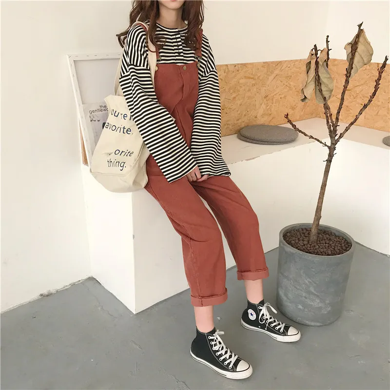 EXOTAO Corduroy Loose Casual Bodysuit for Female Retro Pocket Adjustable Lace Feminino Jumpsuits All Match Solid Lady Macacao
