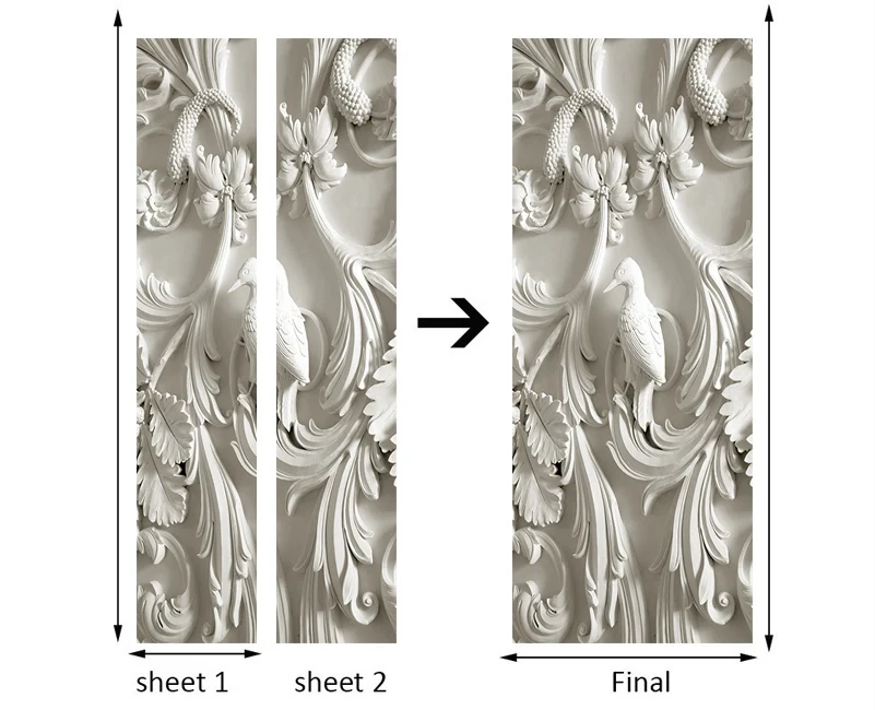 2 шт. 3D стереоскопический европейский стиль Классическая рельефная дверная Наклейка Настенная бумага домашний Декор Спальня Гостиная Водонепроницаемая дверная Фреска