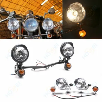 

retro Motorcycle Front Fog Spotlight Passing Lamp Mount Turn Signal Light Bar bracket assembly For Harley honda custom