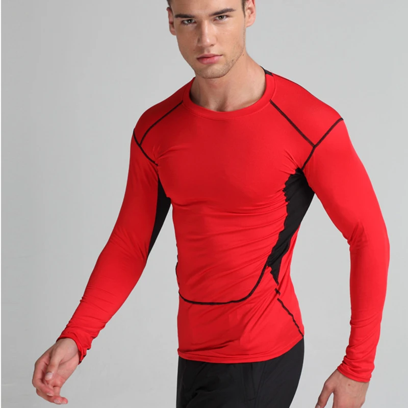 Для мужчин сжатия рубашки для мальчиков ММА Рашгард Dri Fit фитнесс с длинным рукавом база слои кожи плотно Эластичный Бодибилдинг бег тренажерный