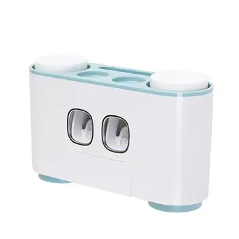 

Automatic Toothpaste Dispenser Dust-proof Toothbrush Holder with Cups No Nail Wall Stand Shelf Bathroom Organizer Hand Free