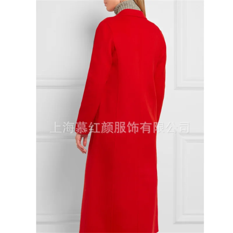 Женское зимнее модное кашемировое длинное пальто красное приталенное Элегантное повседневное длинное пальто размера плюс