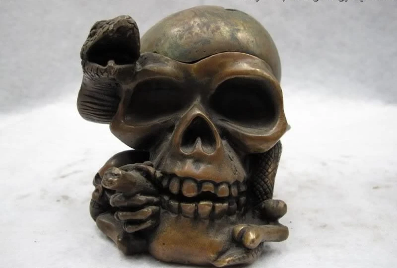 

5 fable classical Bronze Maya Kultur Snake Skull and crossbones death's-head