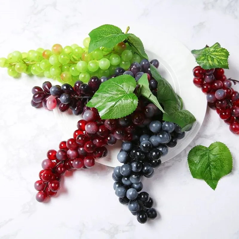 

WHISM Plastic Artificial Grapes Fake Simulation Fruit Bunch Fake Grape With Leaves Decorative Ornament Crafts Photography Props