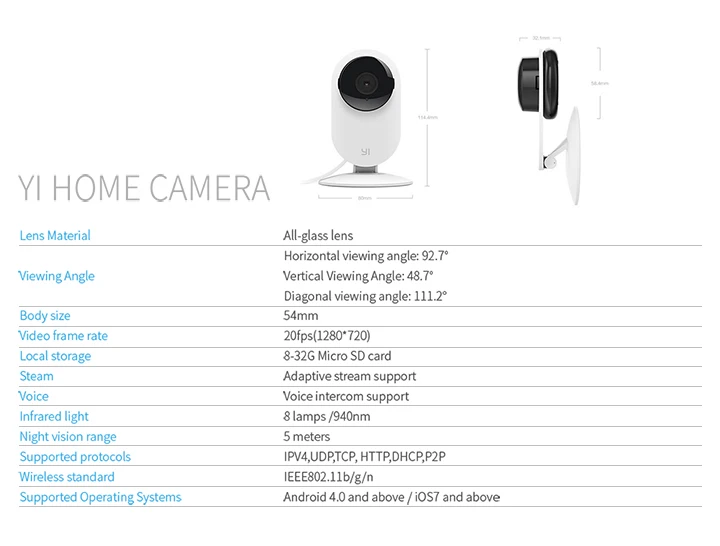 Домашняя камера YI Home Camera 720p 4 шт. 111° широкоугольный объектив Двухсторонняя аудиосвязь Оповещения об активности