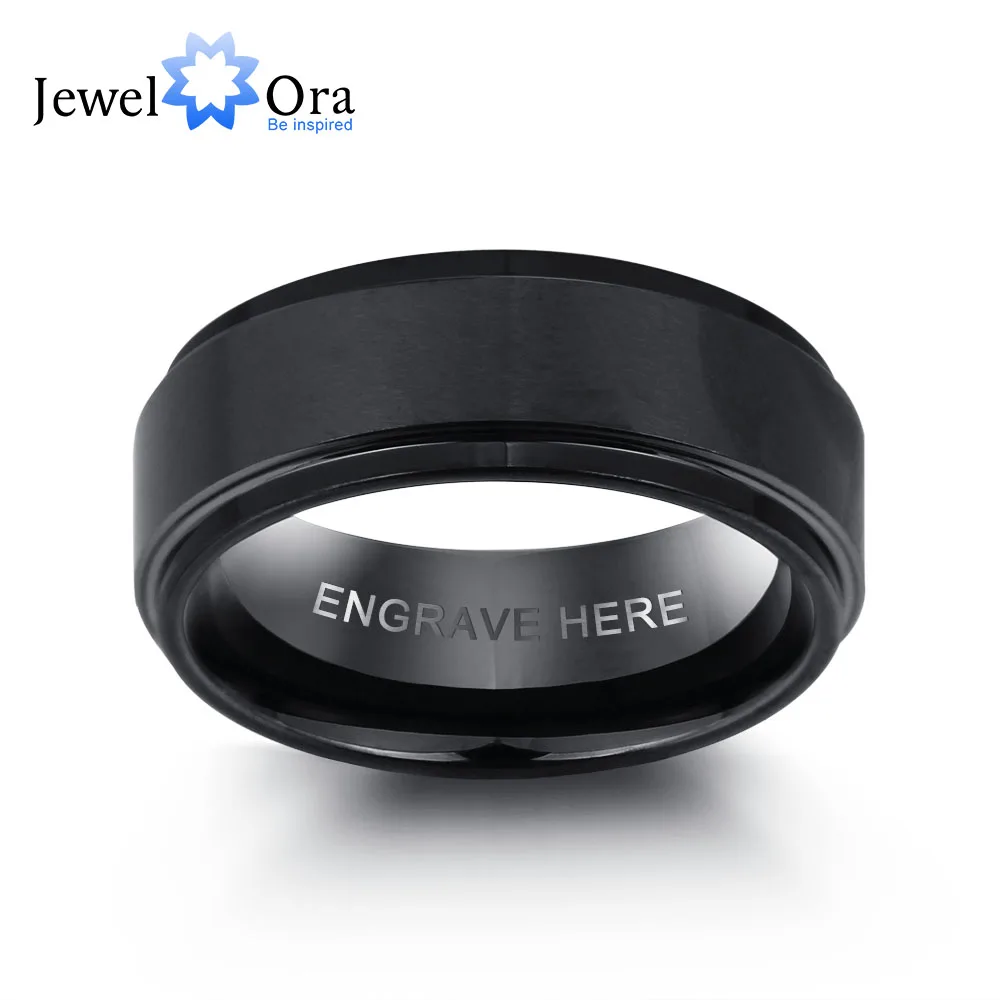 Personalized Engrave Tungsten Steel Ring Fashion Jewelry Black Men Rings For Party Gift for Husbands(JewelOra RI101913)