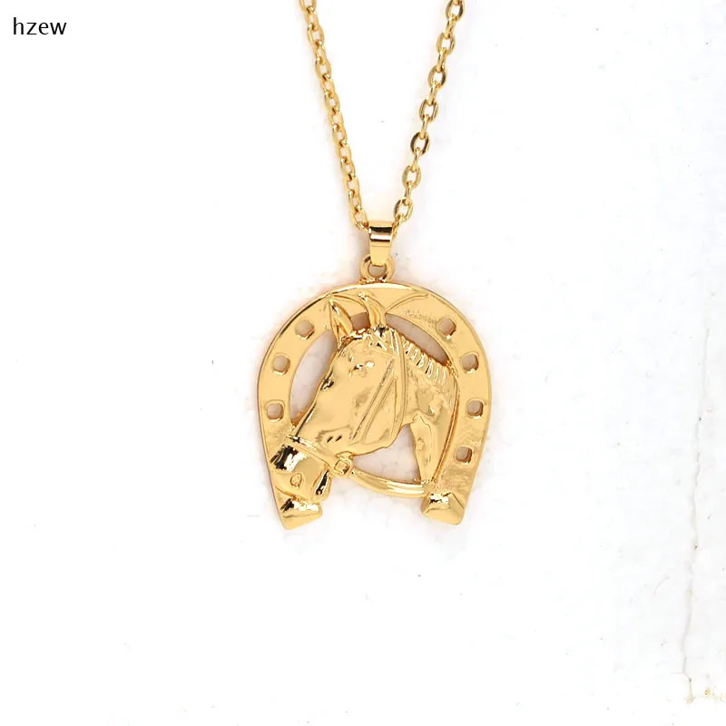 

hzew kc gold colors Necklace Horse Head Horseshoe Hoof Pendant Hollow Necklaces Fashion Jewelry gift necklace