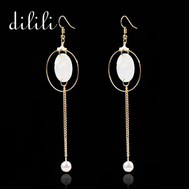 Imitation Pearl Geometric Round White Shell Earring Female Drop Earrings Gold Women Fashion