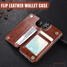 Funda Retro de lujo de cuero genuino de PU con tarjetero para iPhone XSmax XR XS X 7 8 6 6s Plus 5 s SE