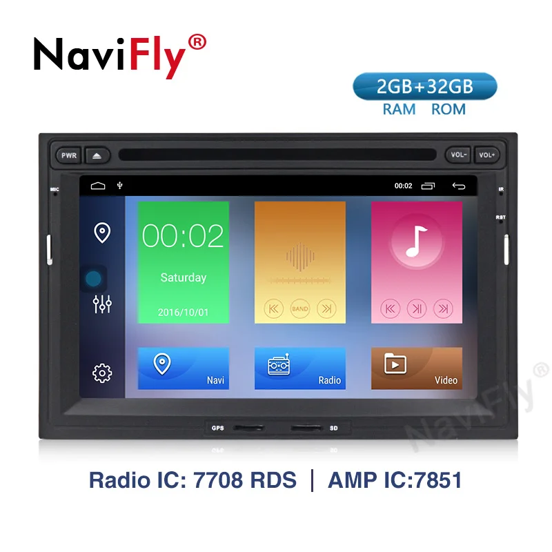 Clearance NaviFly 2 Din 2G+32G Android 9.1 Quad core DVD GPS Navigation for PEUGEOT/Partner 3008 5008 Radio FM GPS BT Auto multimedia 1
