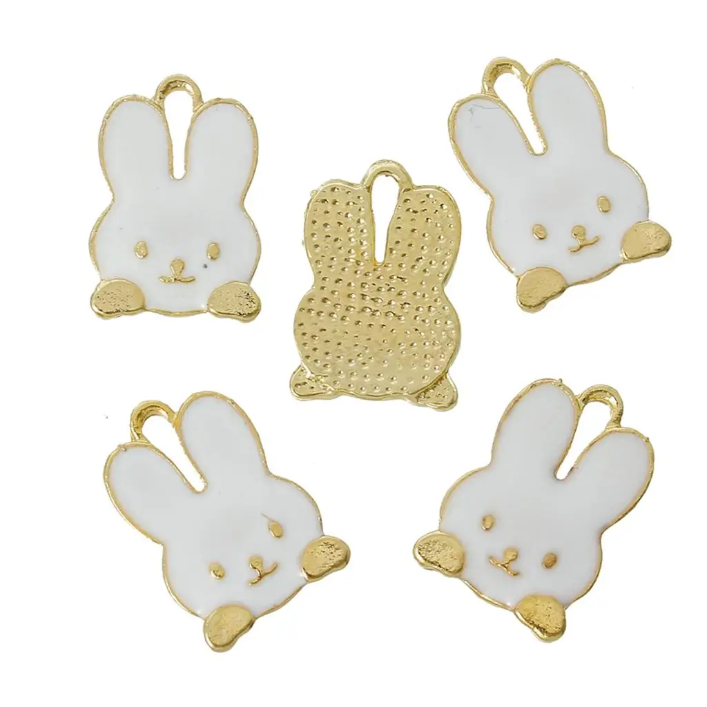 

DoreenBeads Zinc metal alloy Charm Pendants Rabbit Gold Color White Enamel 19.0mm( 6/8") x 13.0mm( 4/8"), 2 PCs 2016 new