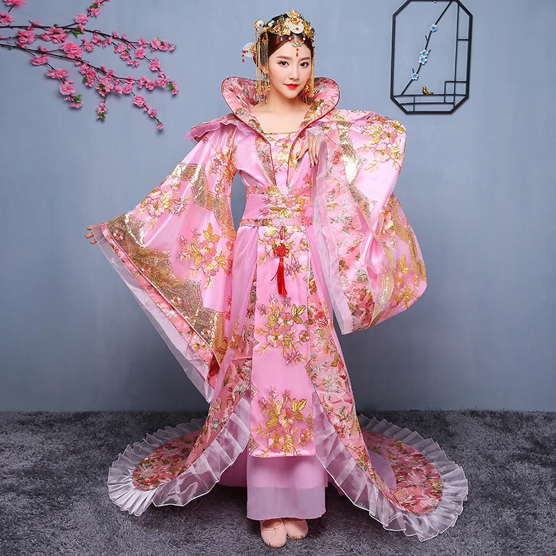 Китайское древнее свадебное платье династии Хань Тан мин Королевский дворец королева принцесса сказочный костюм танец красивый хвост костюм розовый