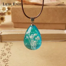 LIEBE ENGEL, ручной работы, натуральная Гипсофила, сушеные цветы, светящееся ожерелье, Подвеска для женщин, модные синие прозрачные ювелирные изделия