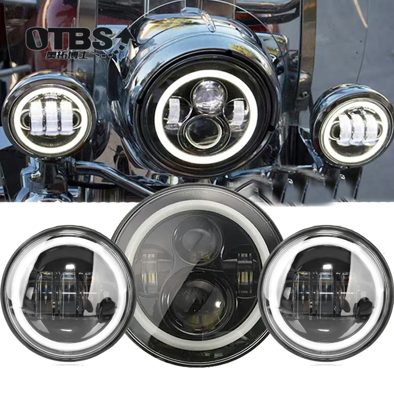 

For Harley Motorcycle Light Electra Glide Softail Fat Boy Touring 7 Inch Motor For Harley LED Headlight with 4.5 Inch Fog Lamps