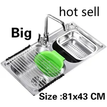 Квартира большой Кухня двойной паз Раковина Стандартный 304 нержавеющая сталь сделать блюда Лидер продаж 81x43 см