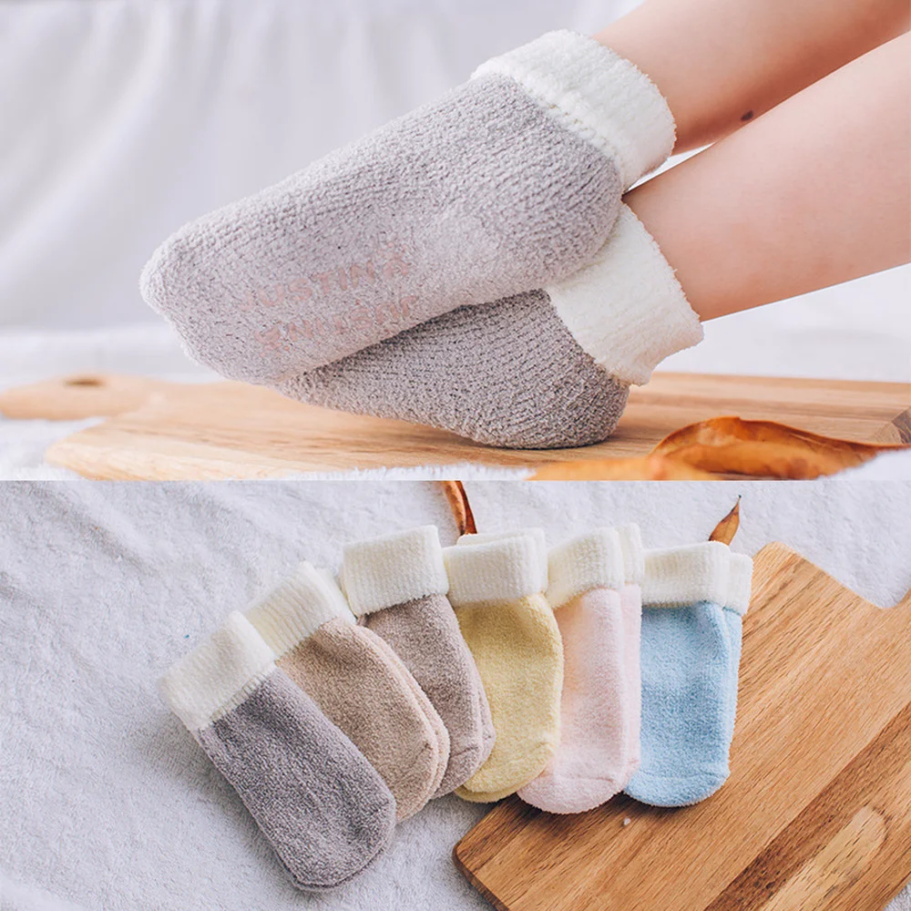 

Autumn and Winter Candy Color Children's Cuff Socks Thick Warm Coral Fleece Baby Socks Non-slip Floor Socks 5 Colors