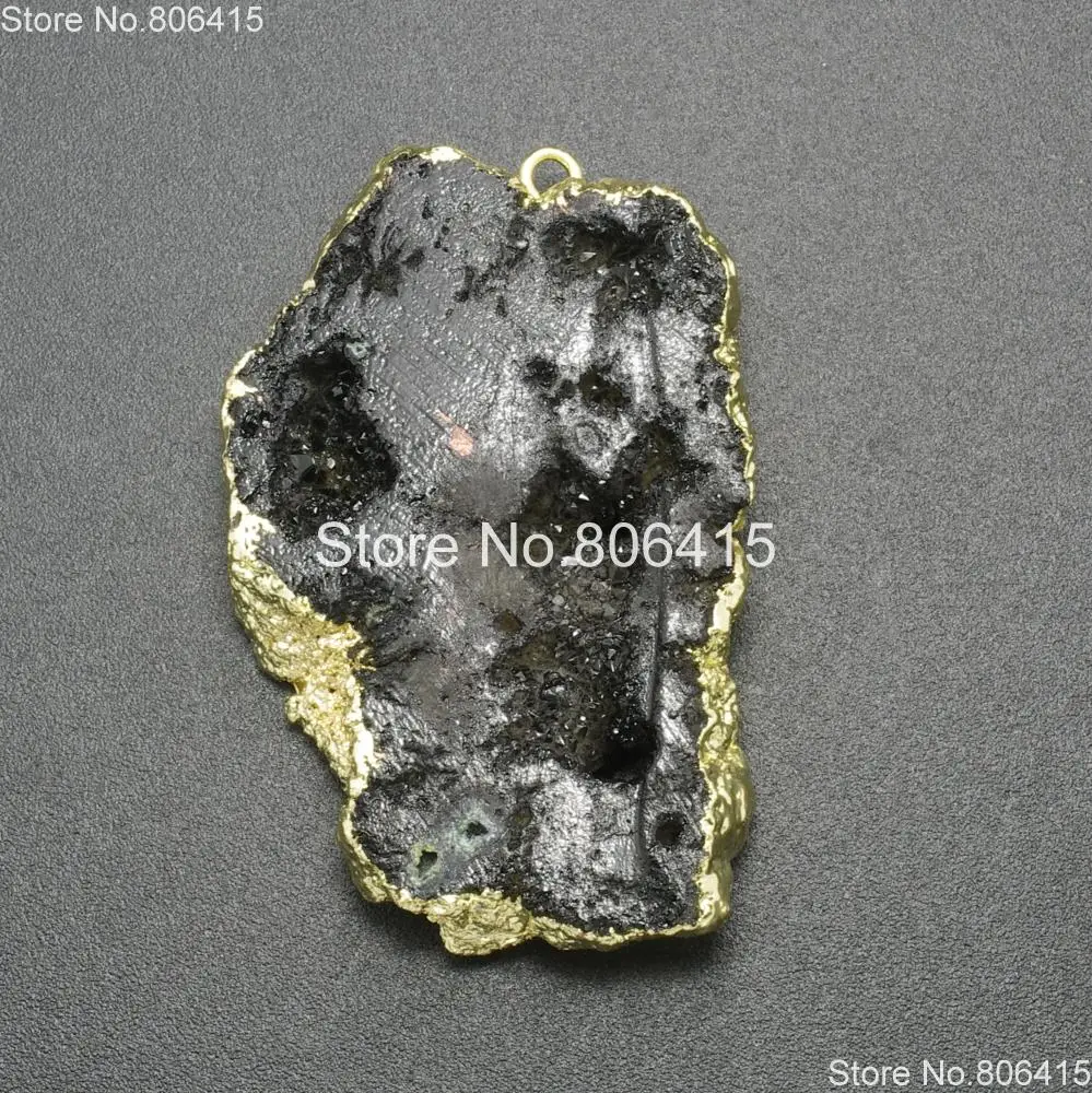 

Natural Black Druzy Quartz Aga-te Geode Gems Stones Nugget Pendant Healing Reiki Chakra Necklaces Beads Gold 3Pcs/Pack