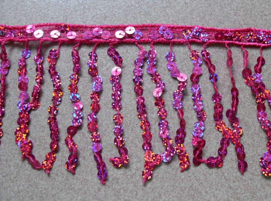 

Clearance! washable 10cm wide sequins fringe, hologram Hot Pink