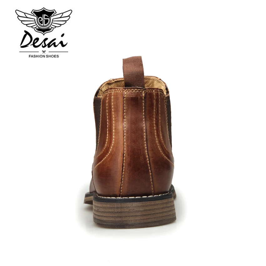 DESAI Genuine Leather Men's Boots Vintage Style High-Cut Lace-Up Shoes Men Fashion Casual Brogue High Boots EUR Size 8-12