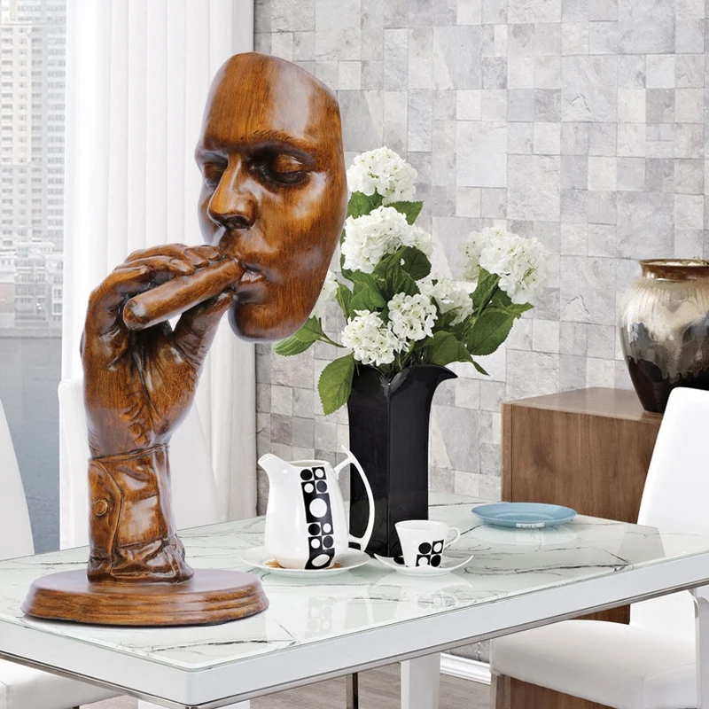

Modern Creative Silent Man Smoking A Cigar Mask Portrait Statue Home Decor Crafts Room Decoration Objects Office Resin Figurines