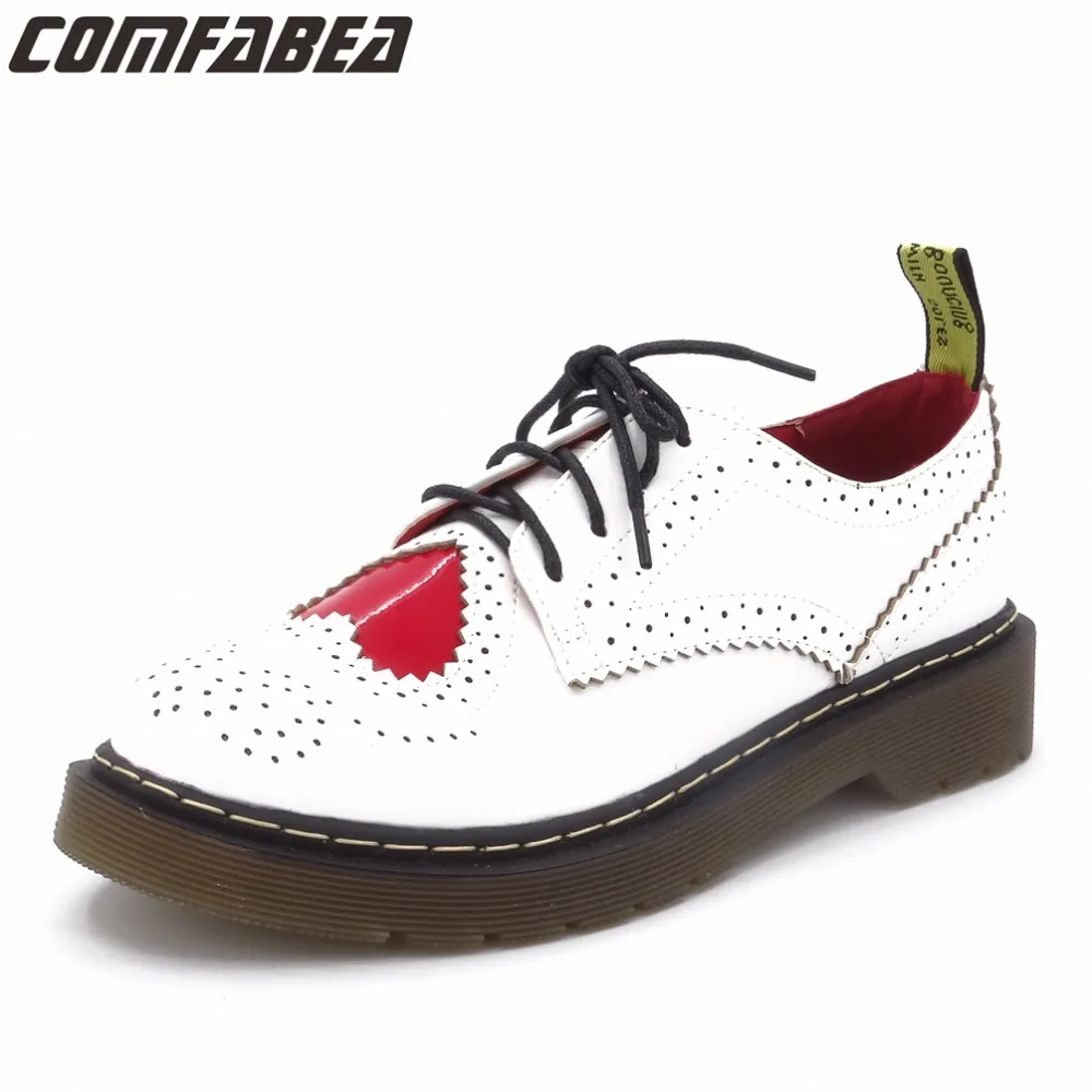 COMFABEA 2017 Autumn Oxfords Shoes Women Flats White Creepers Low