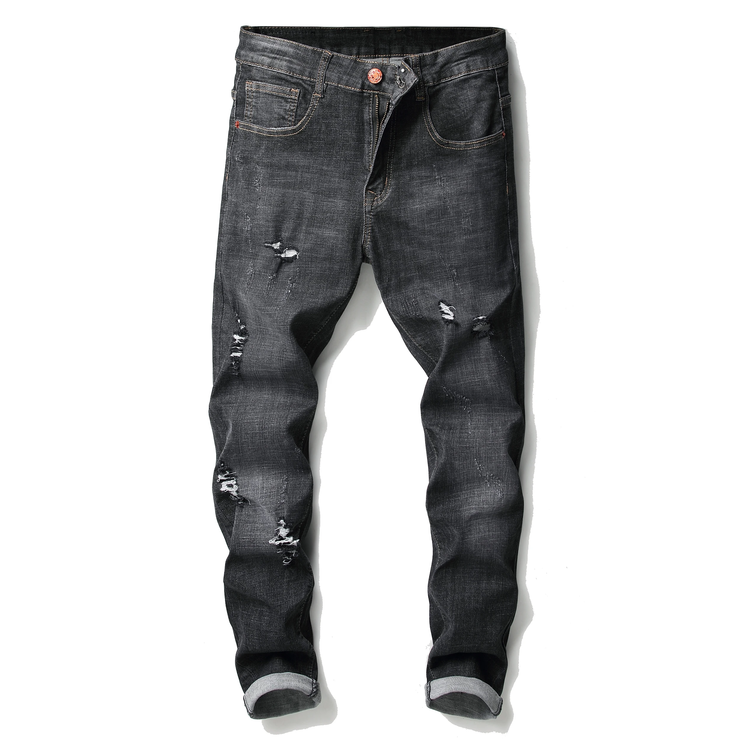 

2019 Men's brand black hole Elastic jeans 2018 new Male Slim Fit Ripped Denim Trousers Washed personality denim pants