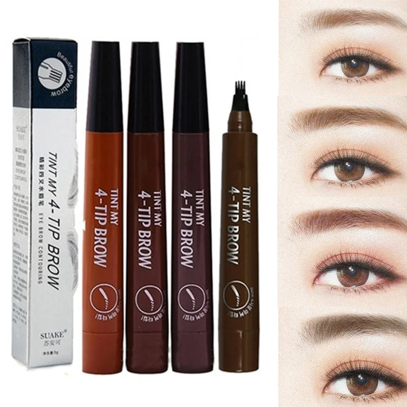 

4 Color Eyebrow Marker Pen 4 Fork Tip Tinting Fine MicrobladingTattoo For Eyebrows Makeup Pen Long Lasting Eye Brow Shade Pencil