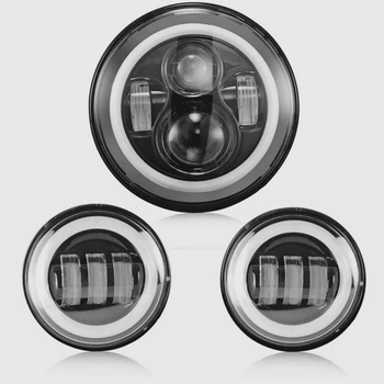 

White halo 7'' LED Headlight with Matching white halo 4.5 Inch LED Passing Lamps Fog Light for Motorcycle