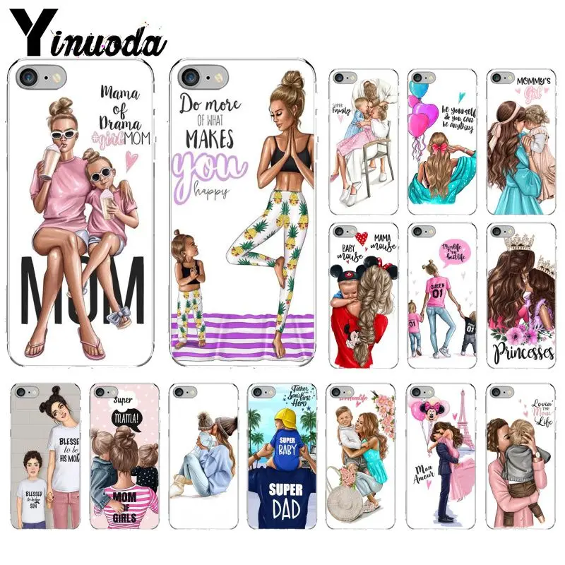 Yinuoda الأسود البني الشعر الطفل أمي فتاة الملكة غطاء إطار هاتف محمول ل أبل فون 8 7 6 6 S زائد X XS ماكس 5 5 S SE XR الهواتف المحمولة
