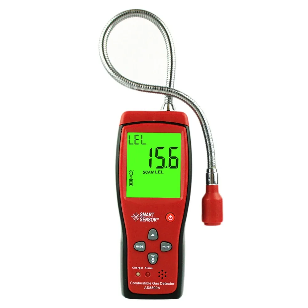Анализатор легковоспламеняющихся газов AS8800A, красный счетчик США, анализатор утечки горючего воздуха, тестер метана, индикатор качества воздуха, анализатор