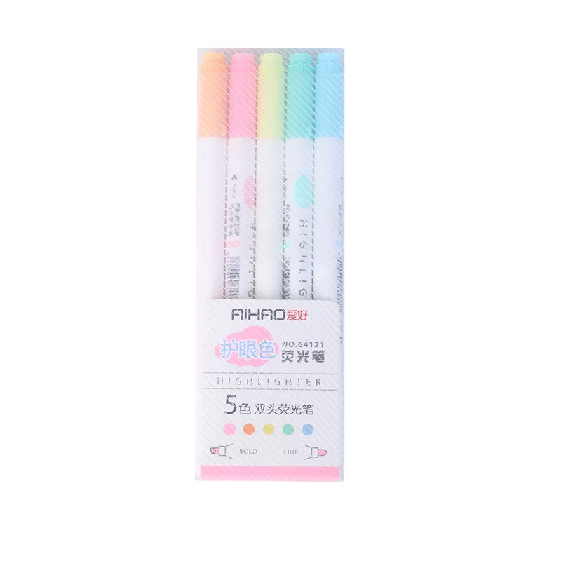 5 pcs/lot Double Head Highlighter Cute Eye Protection Drawing marker pens office school writing supplies Stationery gift