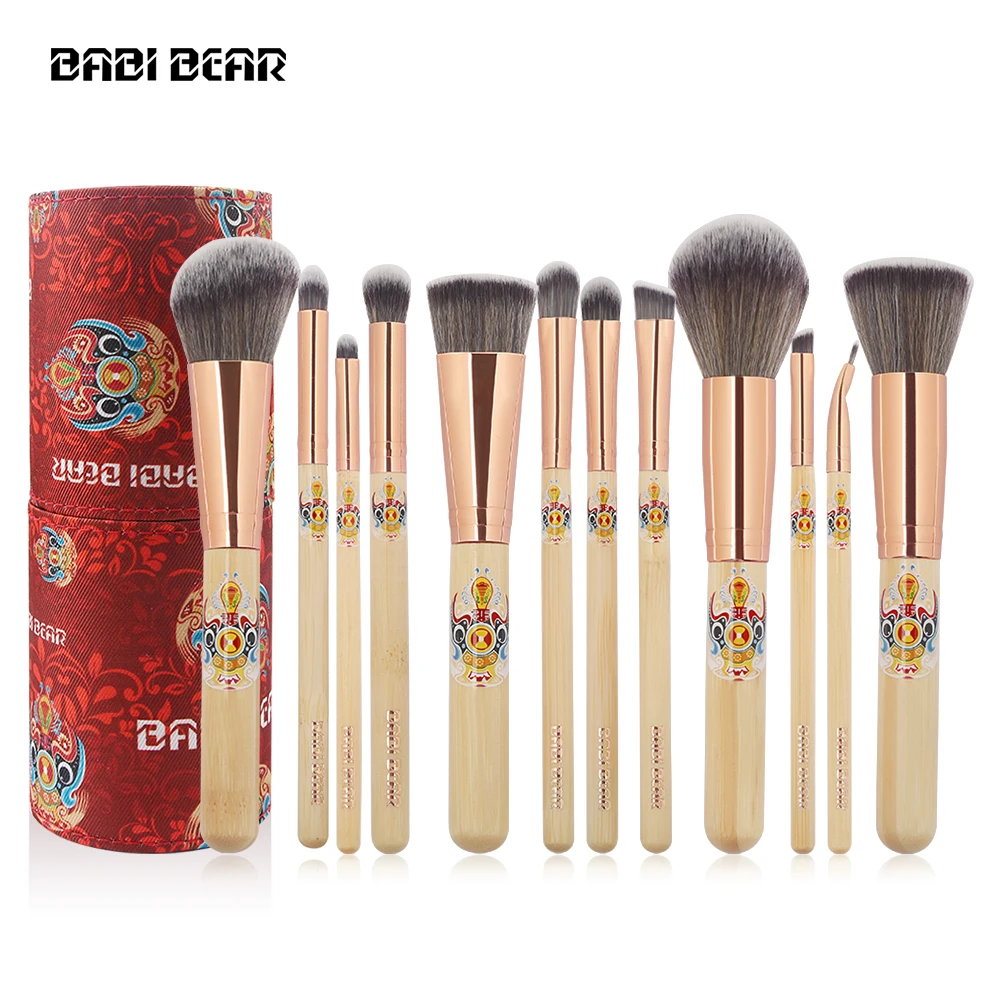 

BABI BEAR 12PCS Makeup Brushes Set Bamboo Make Up Brush Soft Collection Kit Powder Contour Eyeshadow Eyebrow Brushes with Holder