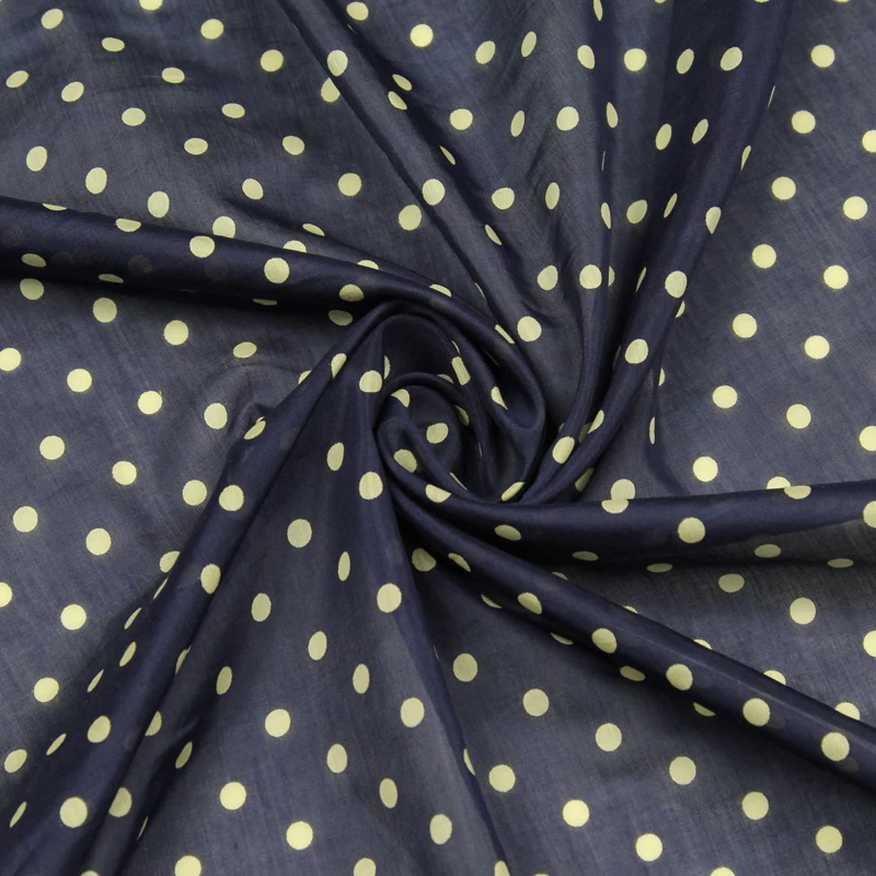 

Silk and cotton blended fabric gloden polka dot design on black bottom,SCT480