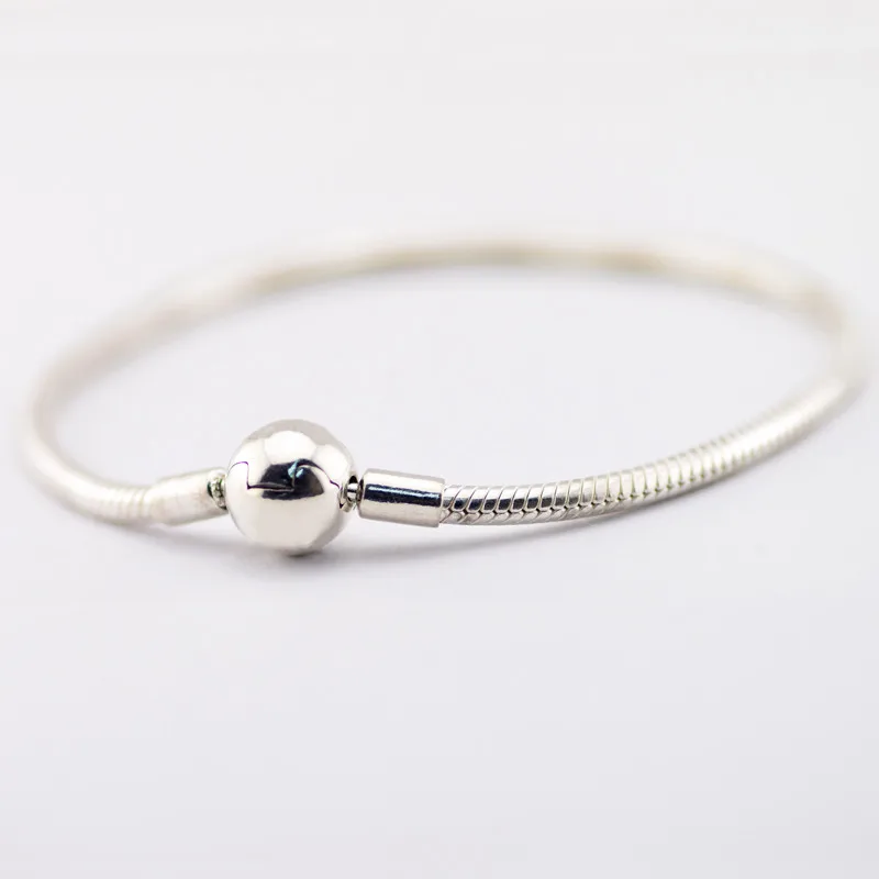 

Pandulaso Round Clasp Silver Snake Chain Bracelets for Women Fashion Silver 925 DIY Jewelry Girl Starter Charms Bracelets