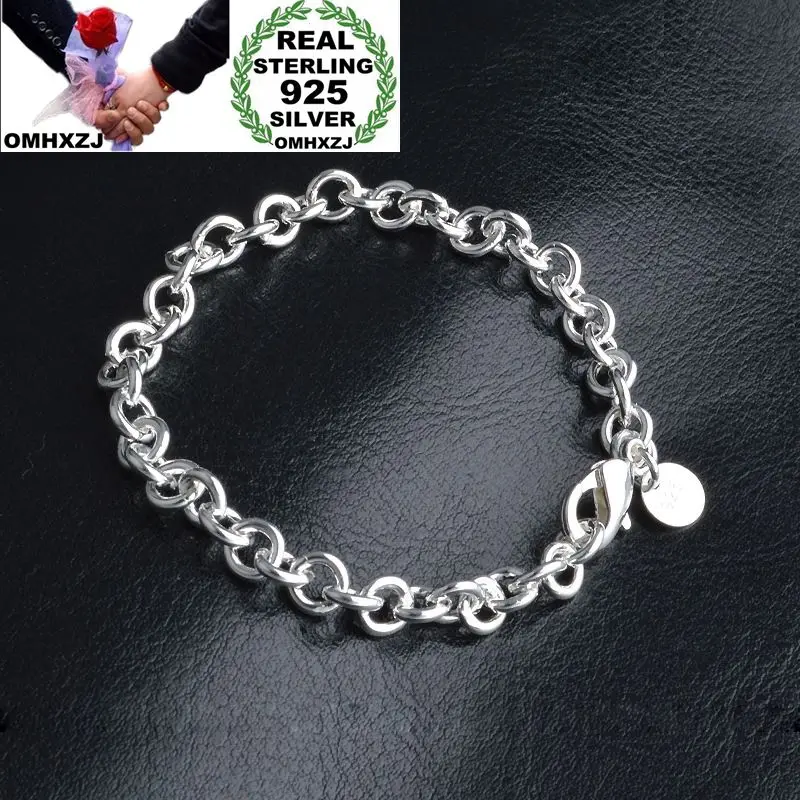

OMHXZJ Wholesale Personality Fashion OL Woman Girl Party Gift Silver Circles Chain Thick 925 Sterling Silver Bracelet BR109