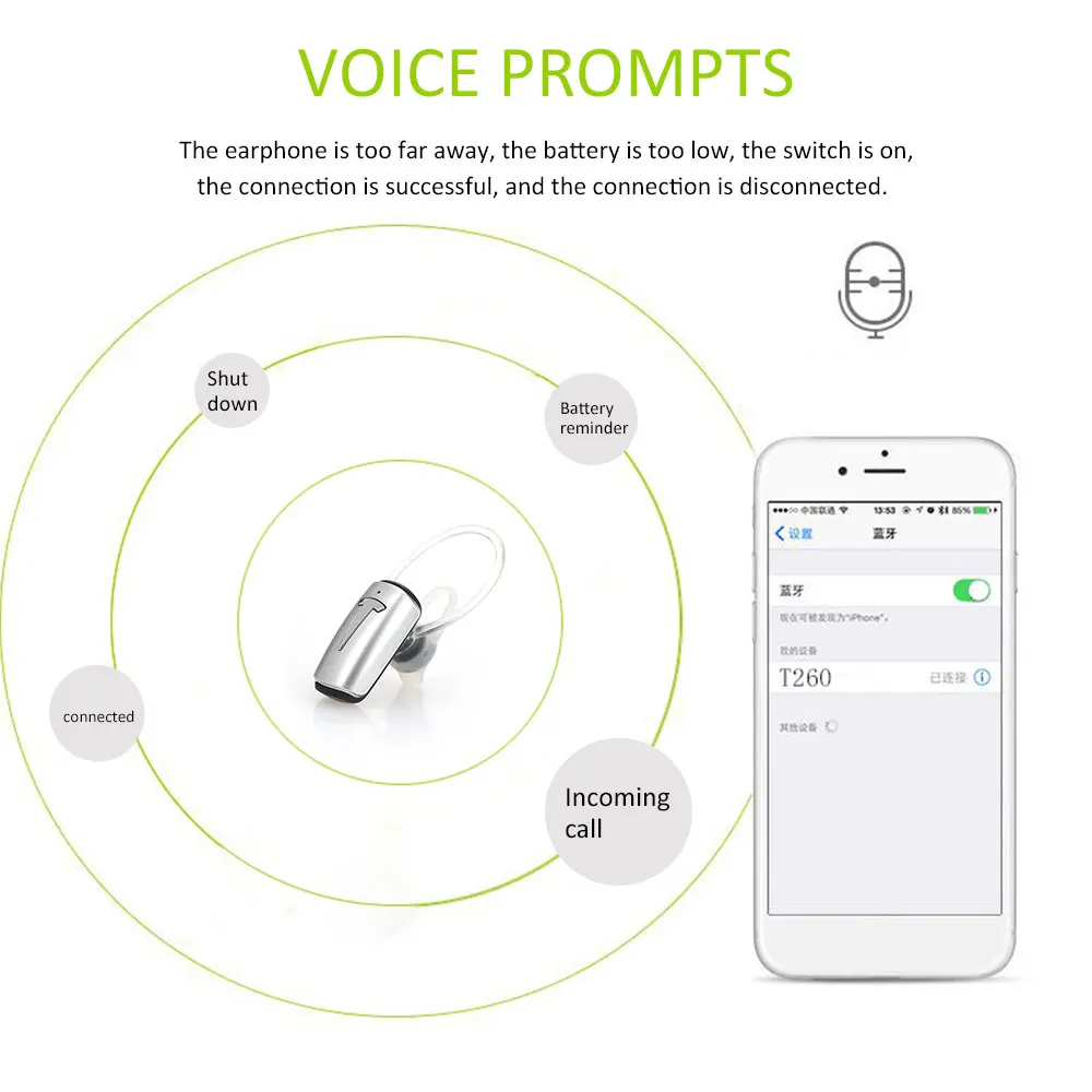 Bluetooth наушники беспроводные телефонные звонки портативные Bluetooth наушники воспроизведения музыки T260 Bluetooth наушники-вкладыши Мобильный телефон