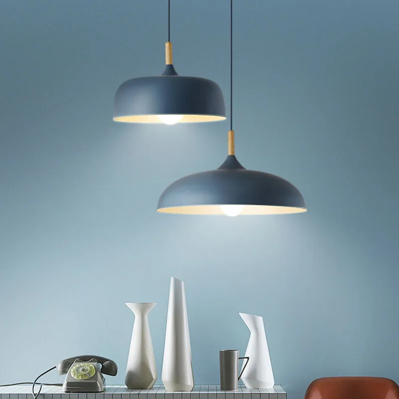 Nordic Hanging 6 Colors Pendant Light Post Modern Aluminium Solid Wood Pendant Lamp Dining Restaurant Cafe Pendant Light (2)