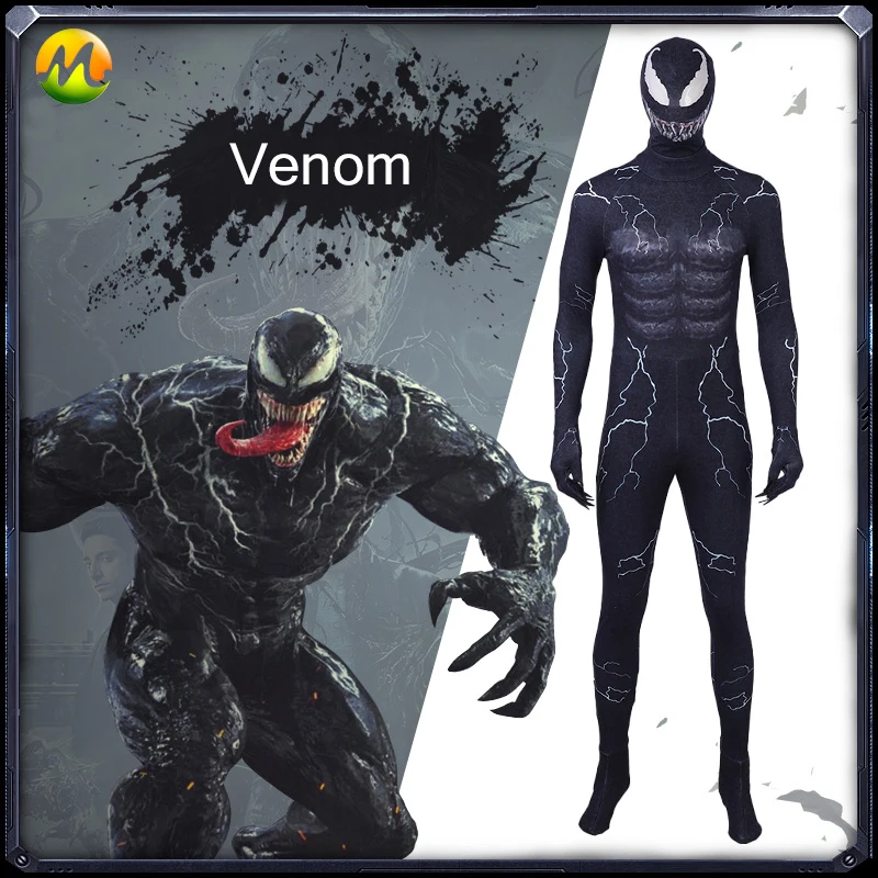 2018 фильм Marvel Venom Косплей-костюм супергерой Venom косплэй черный комбинезон костюмы на Хэллоуин для мужчин индивидуальный заказ