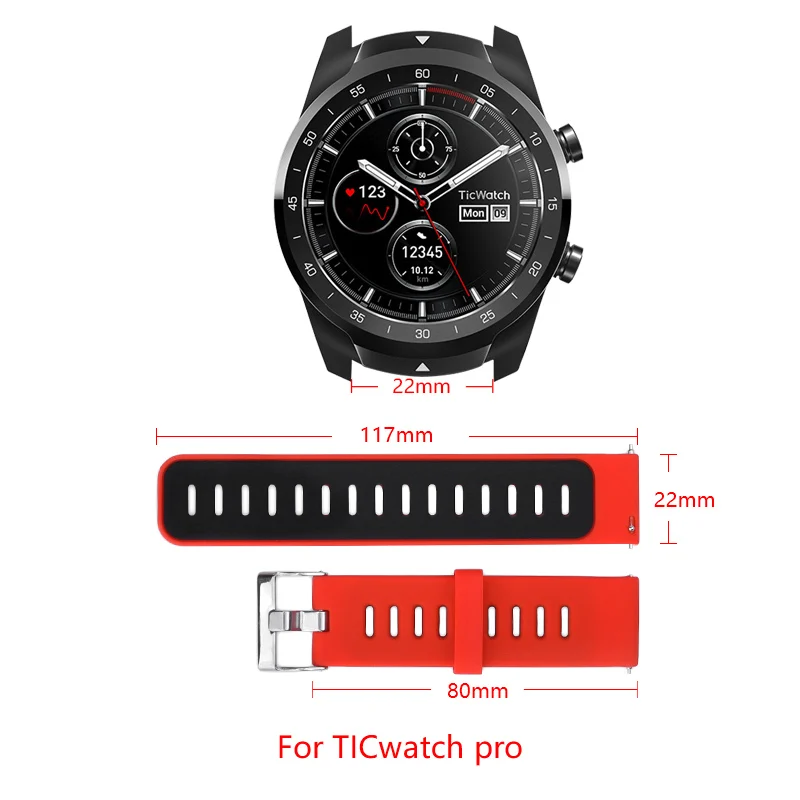 Ширина ремешка 22 мм силиконовый ремешок для Ticwatch Pro Смарт-часы замена Браслет пористый дышащий Ticwatch Pro спортивный ремешок