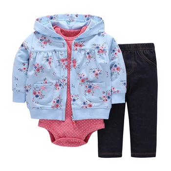

2019 Limited Top Active Full Suit Jacket 0-3 Years Old Boy Girl Jumpsuit Baby Tights Jeans Clothing Cartoon Stamp Set Of Three