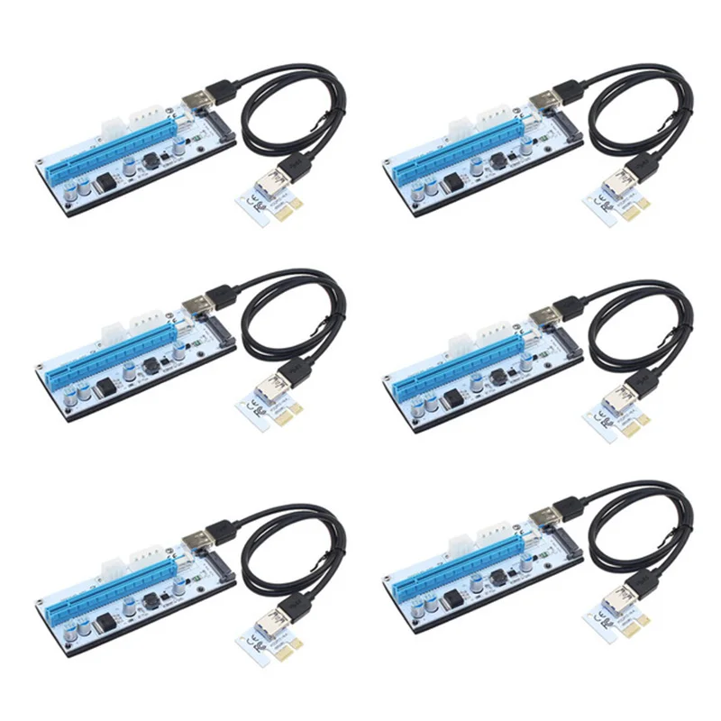 Новая 6 шт. VER008S 3-в-1 Molex 4Pin SATA 6PIN PCIE PCI-E PCI Express Riser Card 1x к 16x USB 3 0 кабель для майнинга