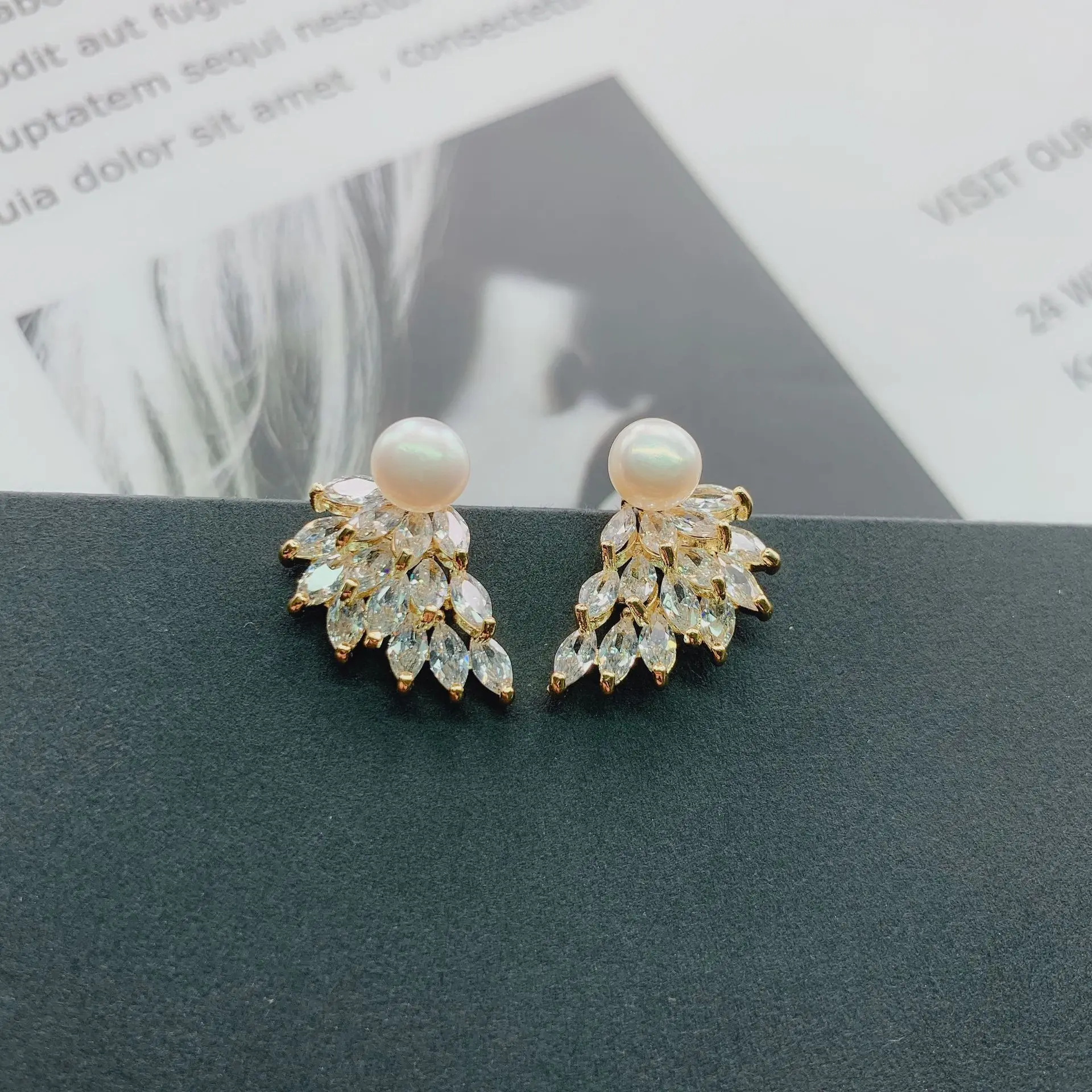 Модные золотые крылья циркониевые серьги с жемчугом для женщин Bijoux люкс