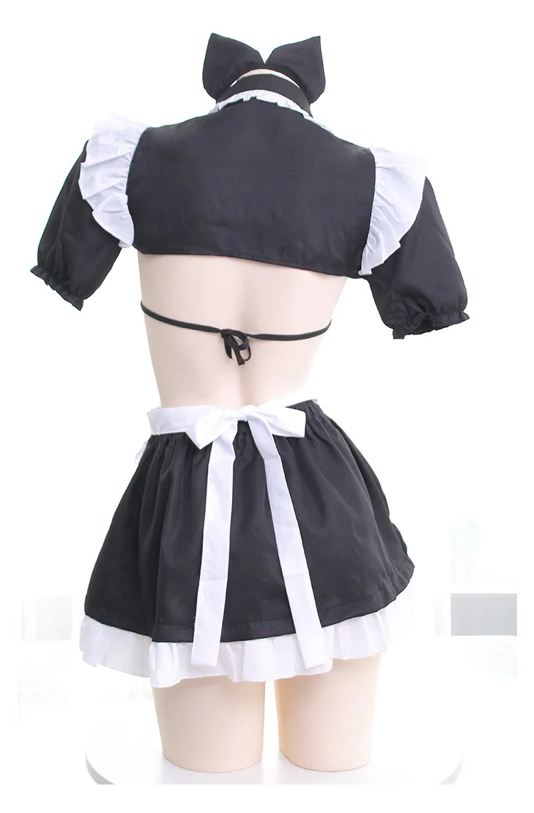 Сексуальные милые девушки горничной стиль бикини рубашка юбка комплект Женский Экзотический набор одежды цвет черный и белый