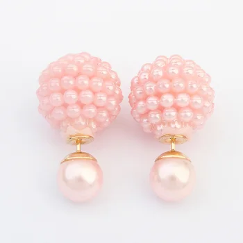 5 Colors Brand Double Side  Imitation pearl  fashion earring Trendy Cute Charm Pearl Statement Ball Stud earrings  for women