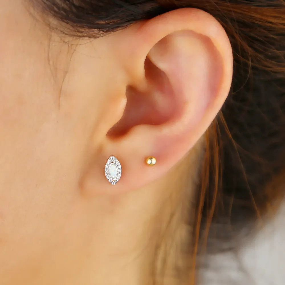 

2019 Delicate cz opal paved tiny eye stud earrings with single white fire opal stone paved women wedding minimal jewelry gifts