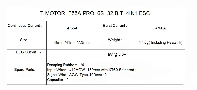 1 шт. T-MOTOR F45A 2-6S ESC F55A PRO 3-6S 4в1 32 бит электронный регулятор скорости w/5 В 2.0A BEC для RC FPV Дрон запчасти